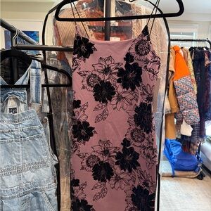 Floral Spaghetti Strap Dress - Purple and Black
